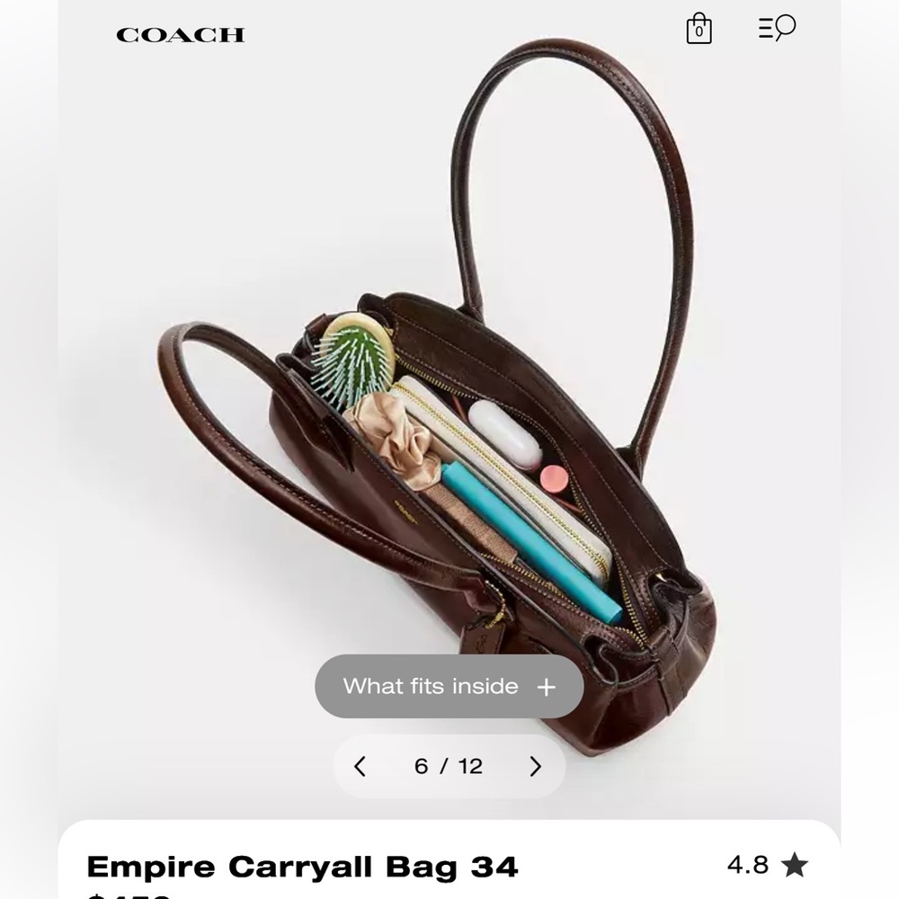 Coach Empire Carryall Bag 34 Glazed Leather Brass/Maple - Picture 15 of 16